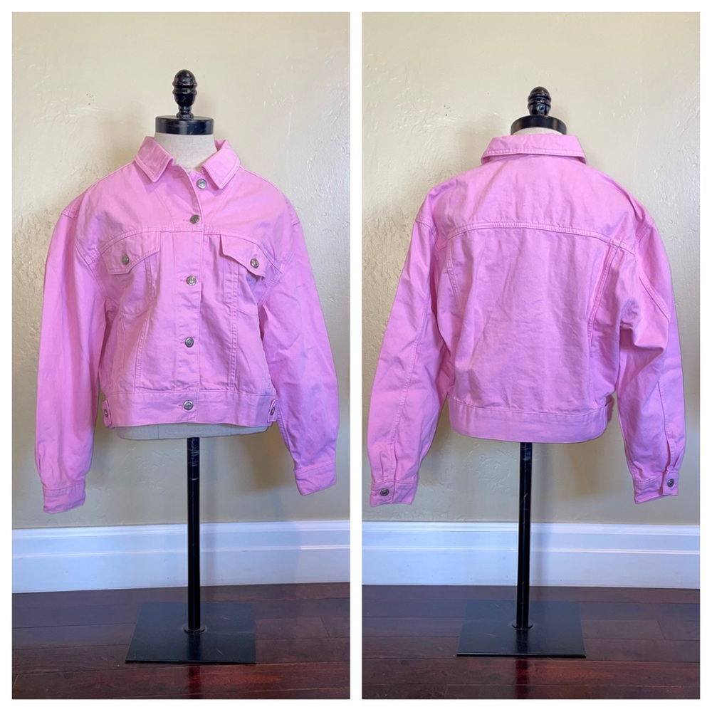 Topshop Moto Bubblegum Pink Boxy Denim Jean Jacket Size 6